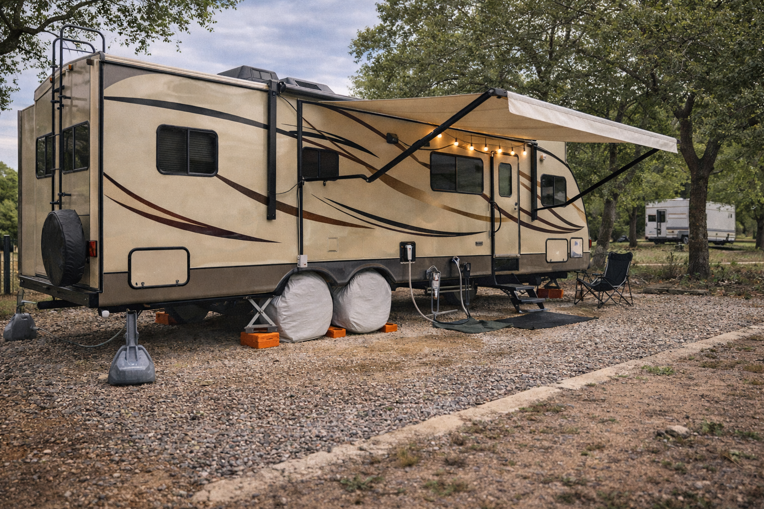 RV setup gravel pads