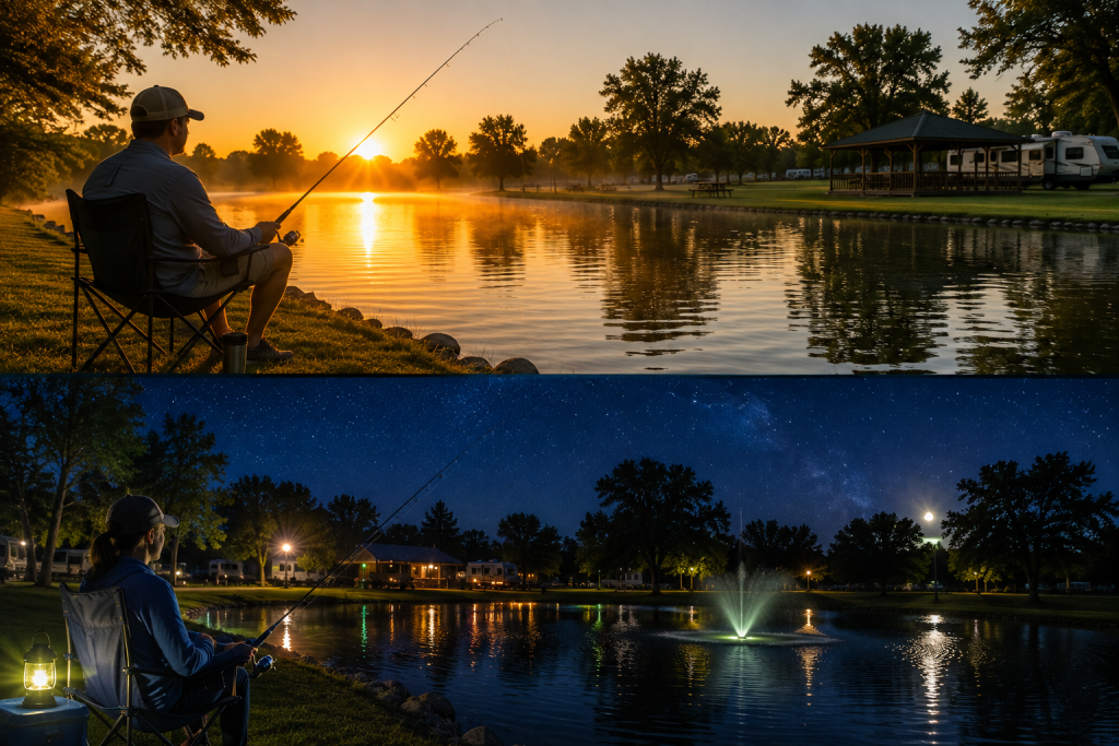 night fishing Spring Lake RV Resort in Wichita